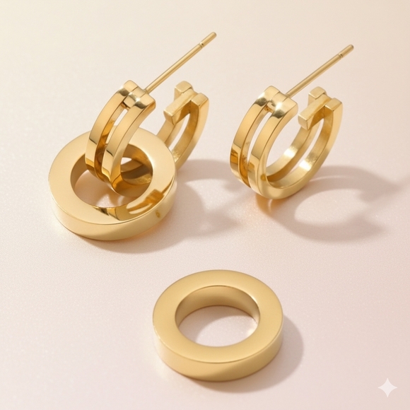 🆕Double Loop 18K Gold Plated 316L Stainless Steel Dainty Earrings✨2-Way Wear - Picture 12 of 12